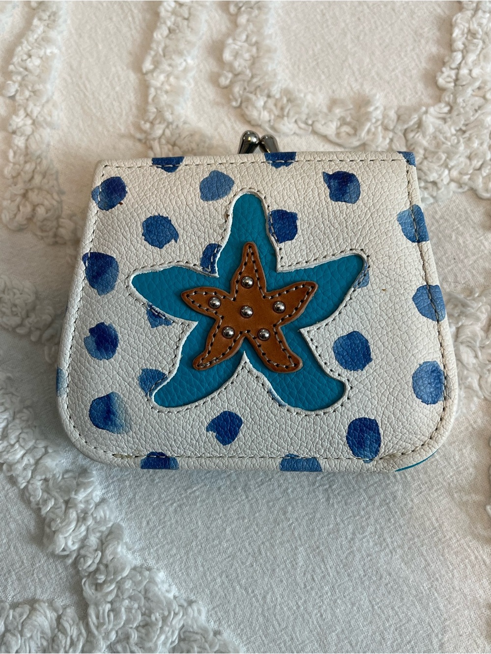 Brighton Starfish Coin Purse - White, Blue & Brown